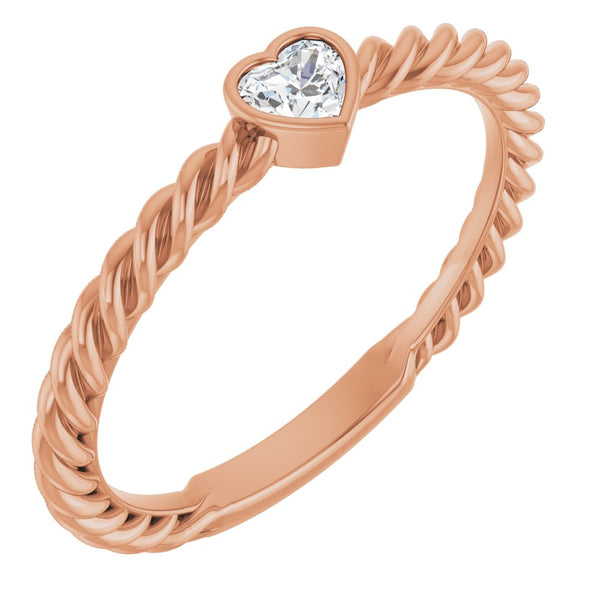 14K Gold Genuine Diamond Heart Rope Ring