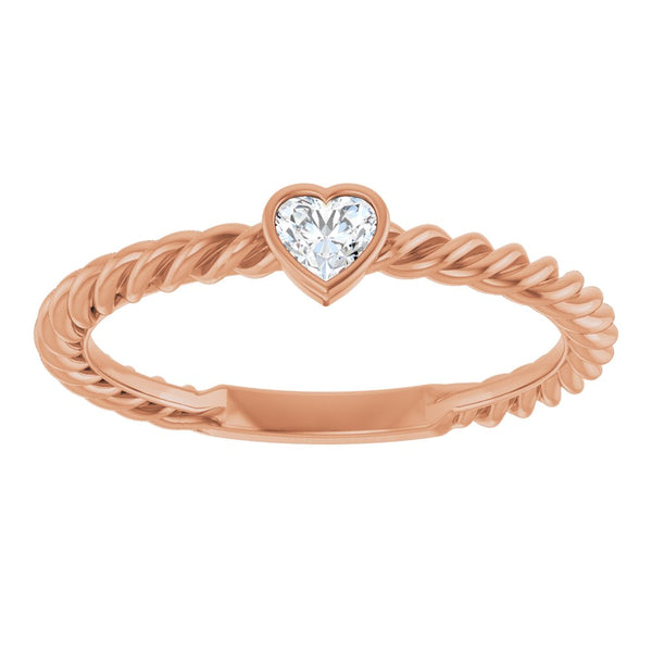 14K Gold Genuine Diamond Heart Rope Ring