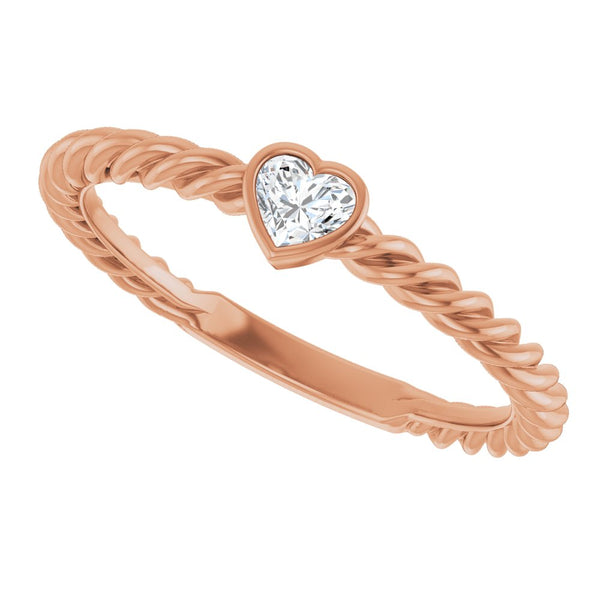 14K Gold Genuine Diamond Heart Rope Ring