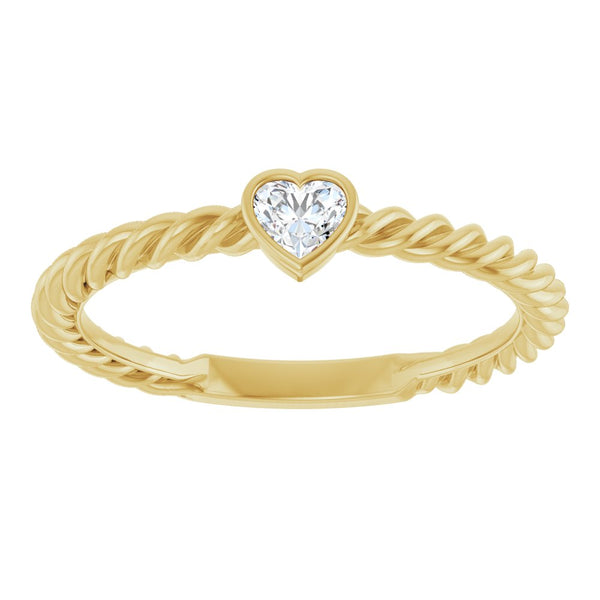 14K Gold Genuine Diamond Heart Rope Ring