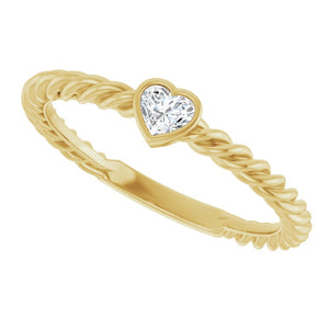 14K Gold Genuine Diamond Heart Rope Ring