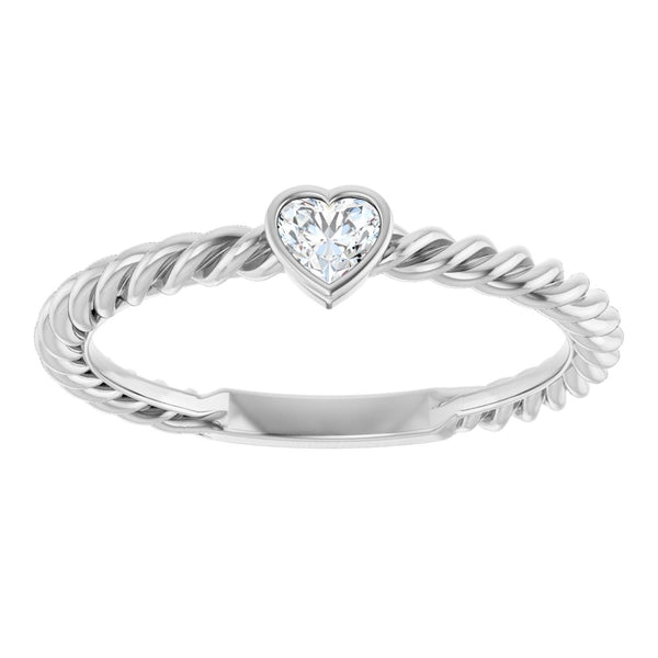 Sterling Silver Genuine Diamond Heart Rope Ring