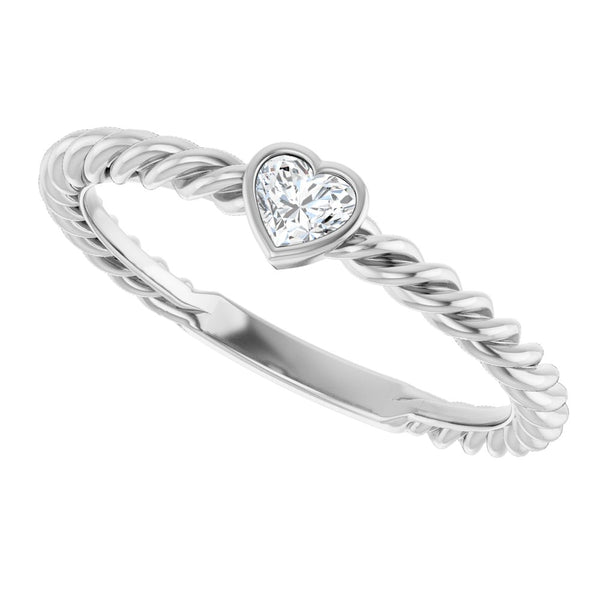 Sterling Silver Genuine Diamond Heart Rope Ring