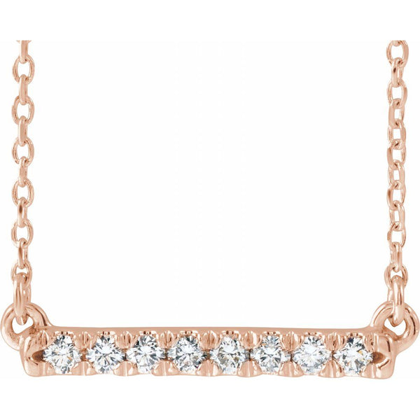 14K Gold Genuine Diamond French-Set Bar Necklace