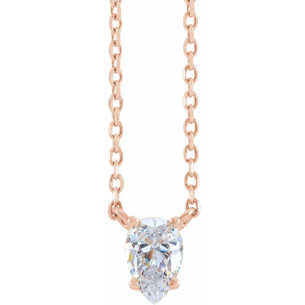 14K Gold Genuine Diamond Pear Solitaire Necklace