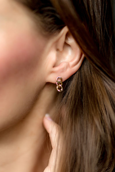 14K Gold Curb Chain Link Earrings
